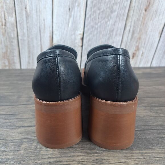 Alohas Roxanne Black Leather Loafer Clog Women's Sz 8-8.5 EU39 Block Chucky Heel - Picture 4 of 10